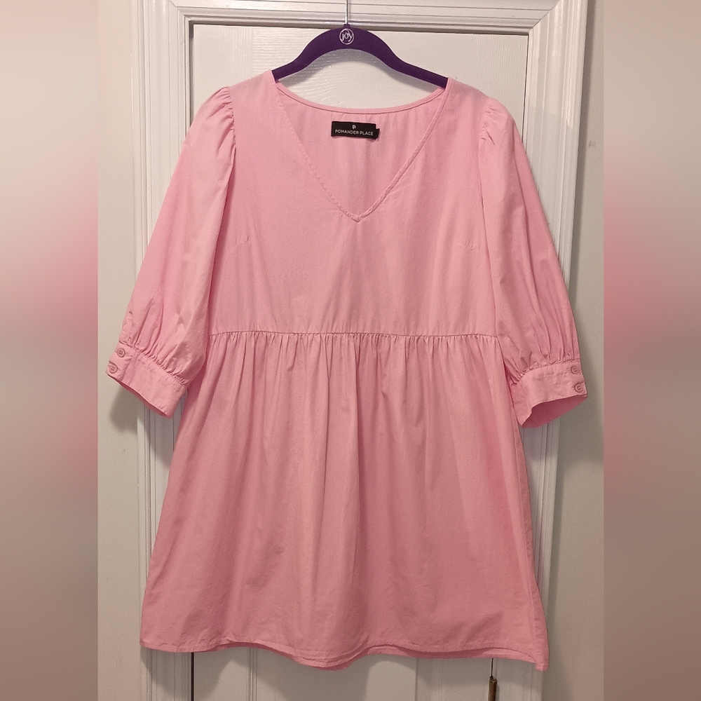 Pomander Place Pink Cotton Pullover Babydoll Dress Small